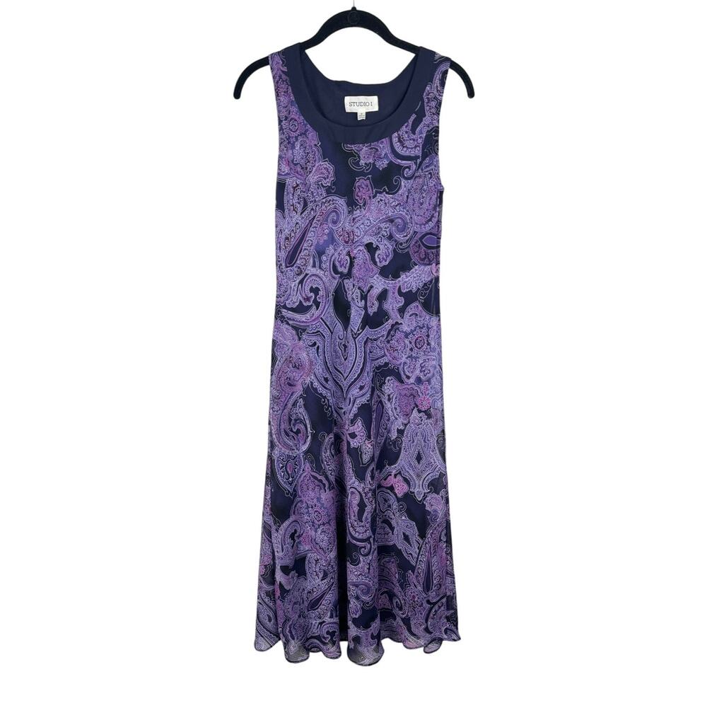 90s VTG Studio I Whimsigoth Maxi Dress 8 Purple Paisley Sleeveless Fairy Grunge